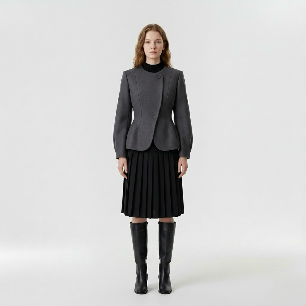 Contour Arc Tailored Blazer with Curved Seam Construction