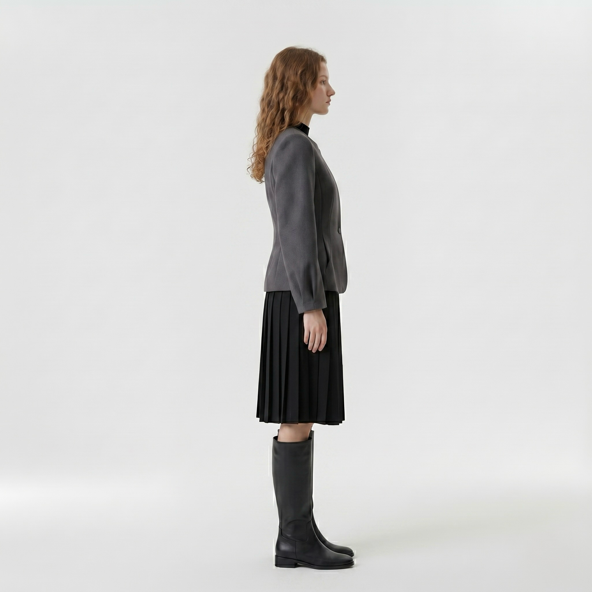 Contour Arc Tailored Blazer with Curved Seam Construction
