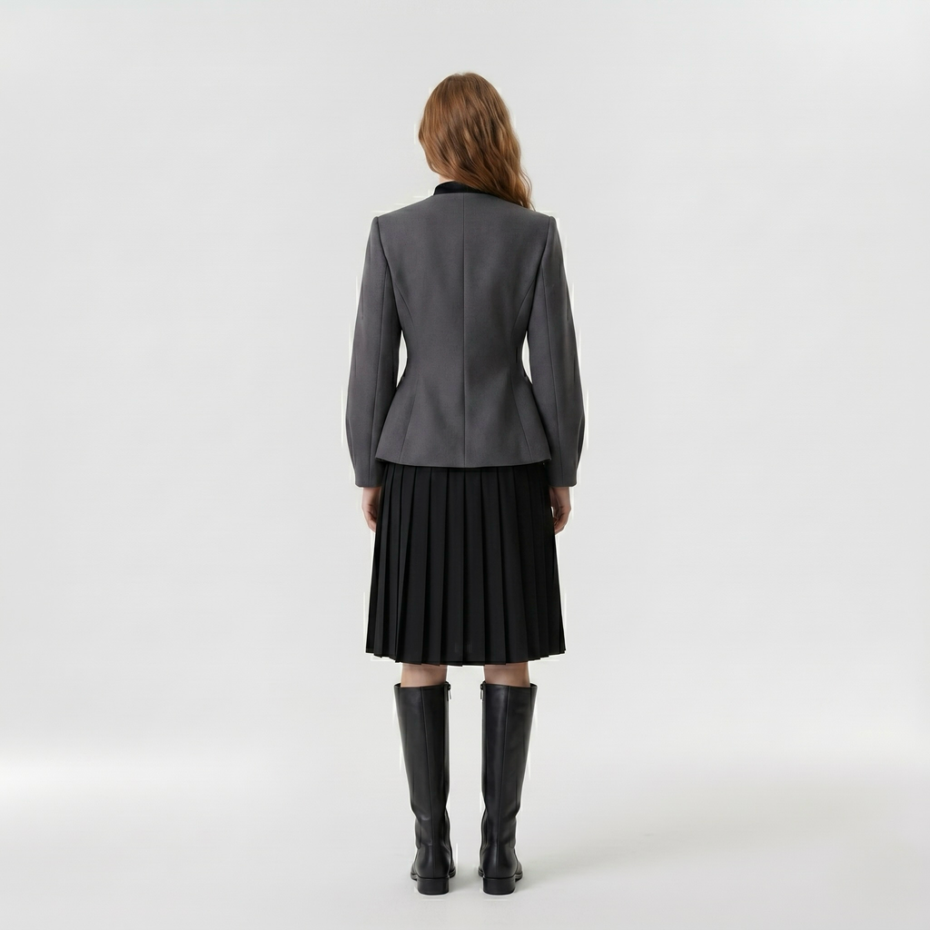Contour Arc Tailored Blazer with Curved Seam Construction