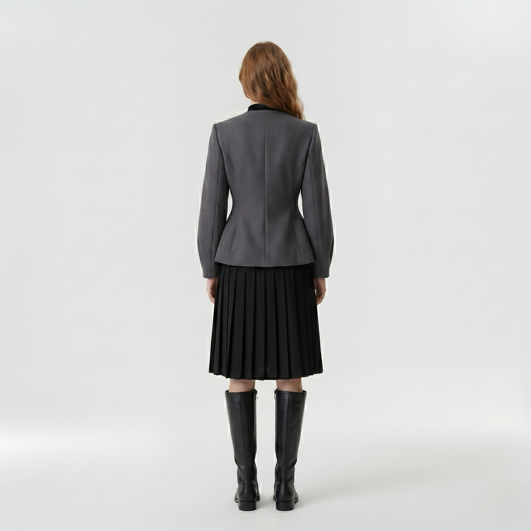 Contour Arc Tailored Blazer with Curved Seam Construction