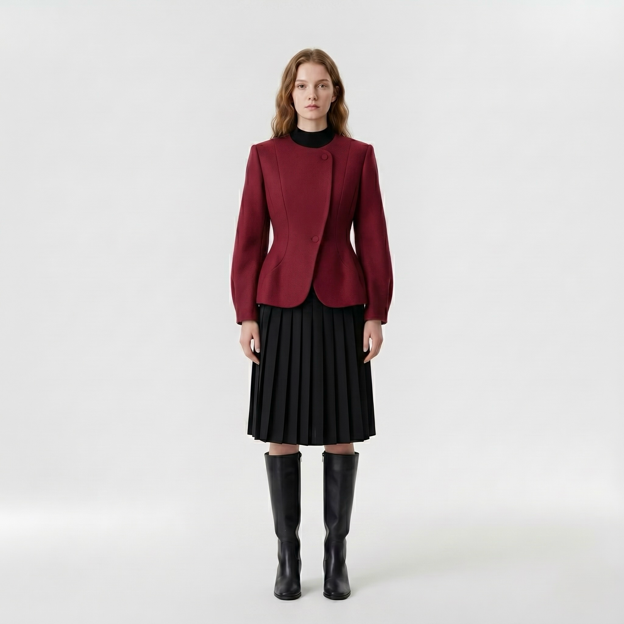 Contour Arc Tailored Blazer with Curved Seam Construction