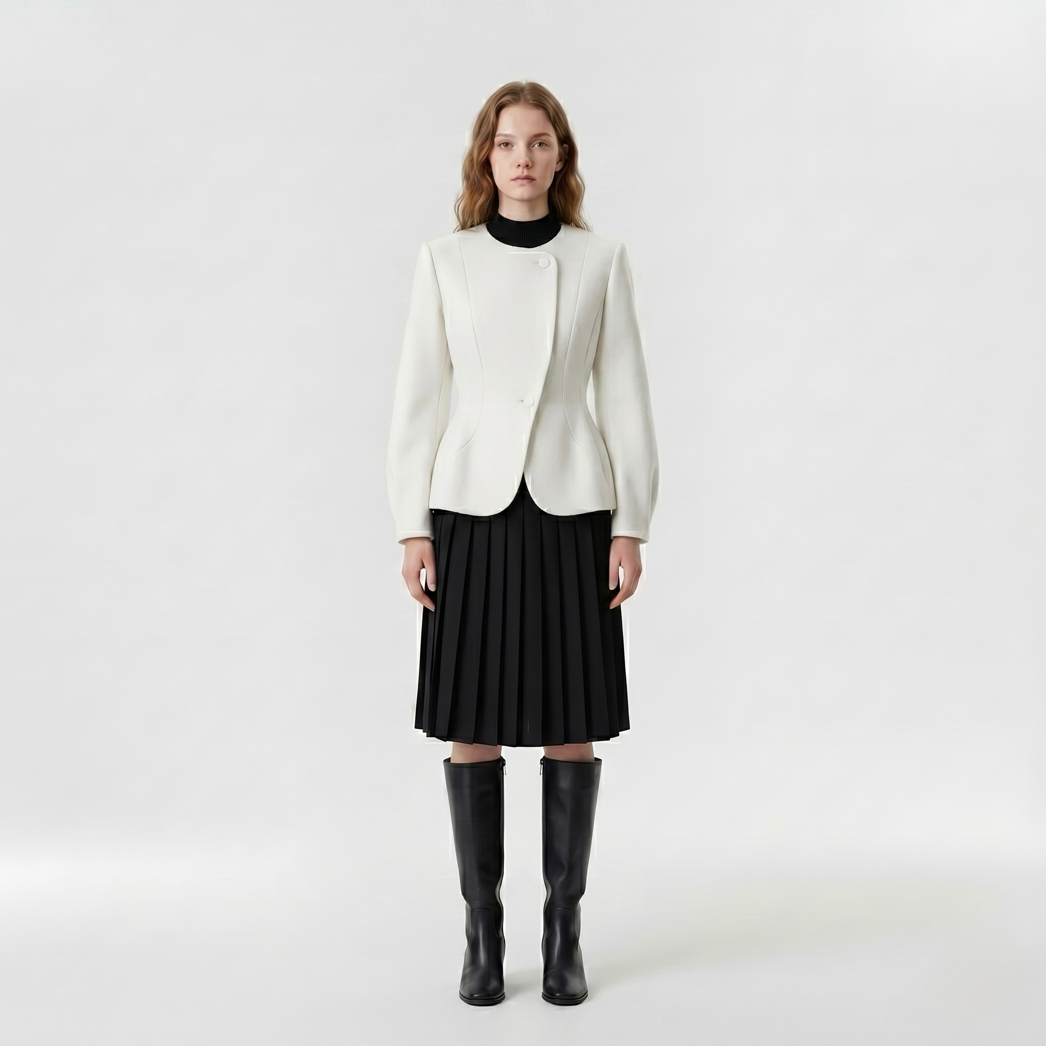 Contour Arc Tailored Blazer with Curved Seam Construction