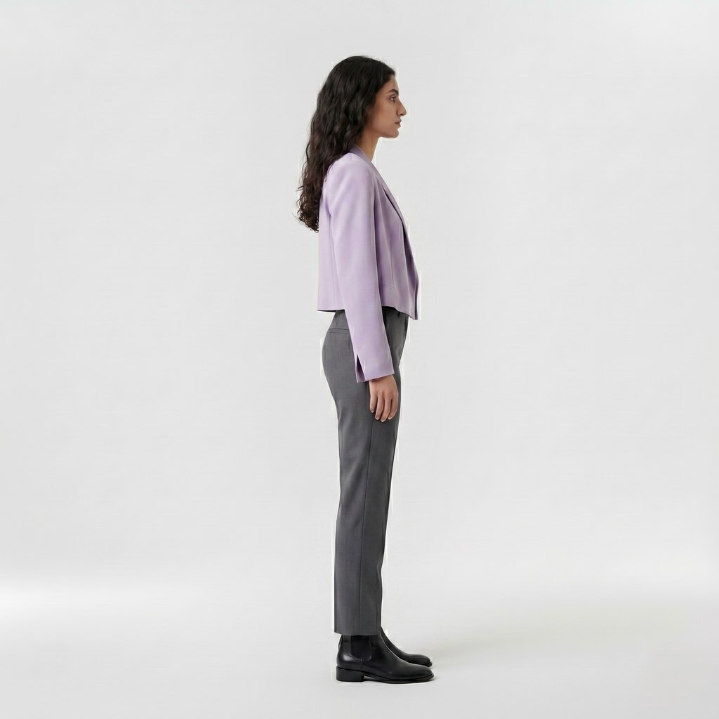 Soft Cascade Cropped Blazer with Draped Open Front