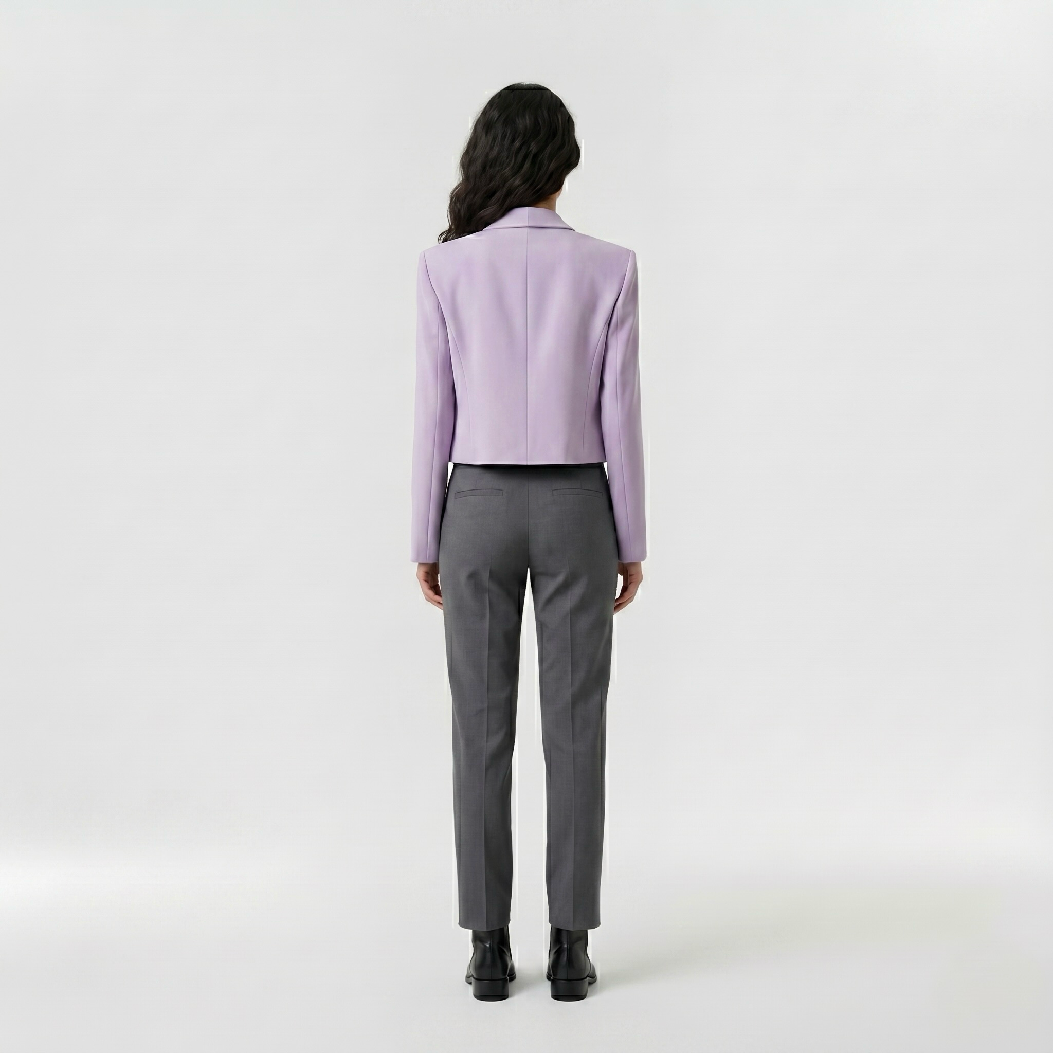 Soft Cascade Cropped Blazer with Draped Open Front