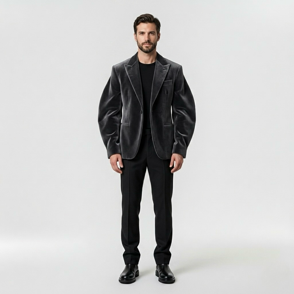 Lustre Velvet-Look Tailored Blazer with Structured Evening Silhouette
