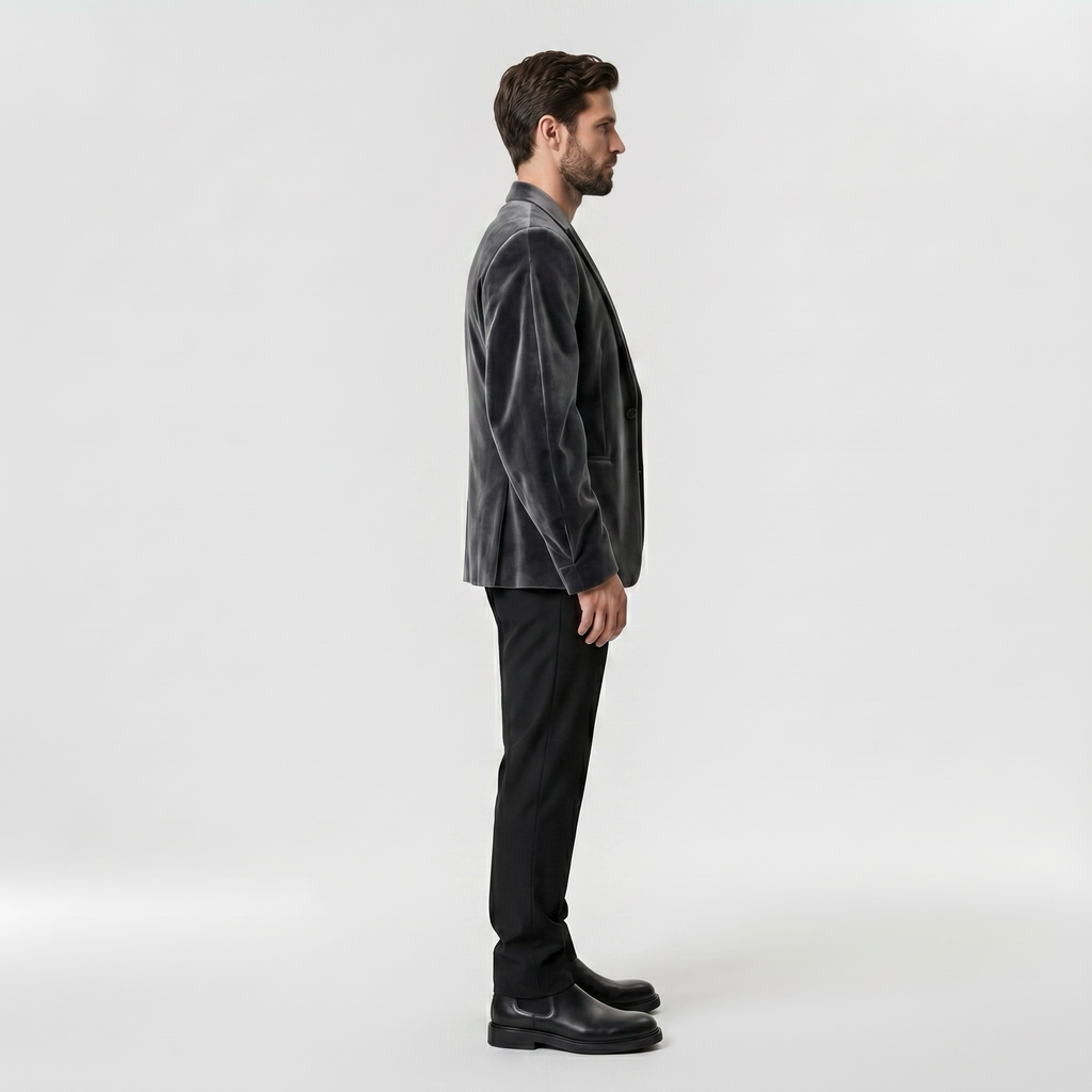 Lustre Velvet-Look Tailored Blazer with Structured Evening Silhouette