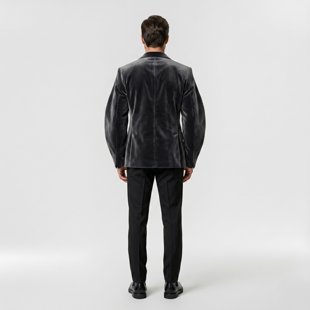 Lustre Velvet-Look Tailored Blazer with Structured Evening Silhouette
