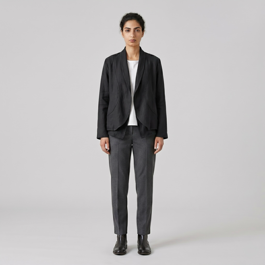 Crescent Flow Tailored Jacket with Curved Panel Draping