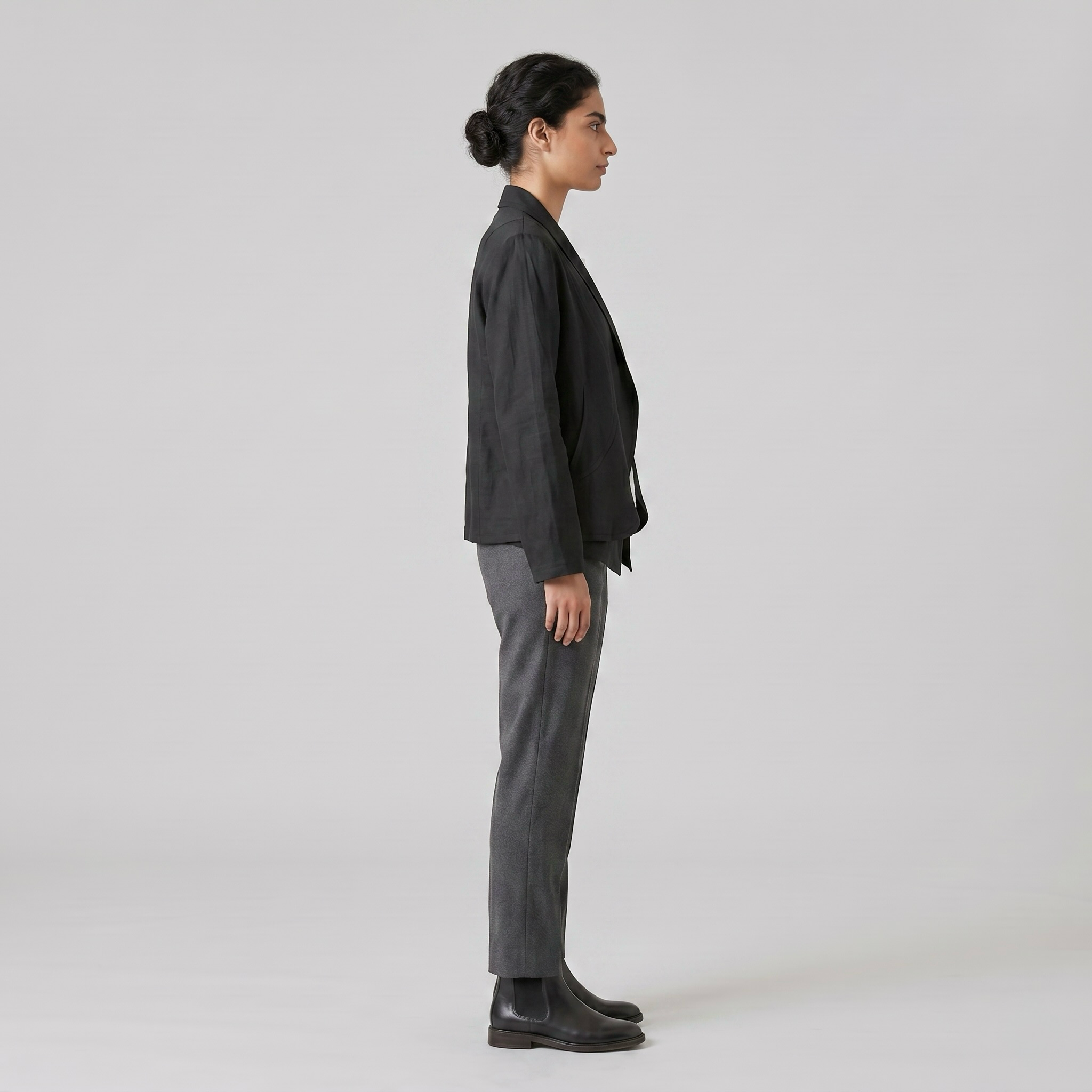 Crescent Flow Tailored Jacket with Curved Panel Draping
