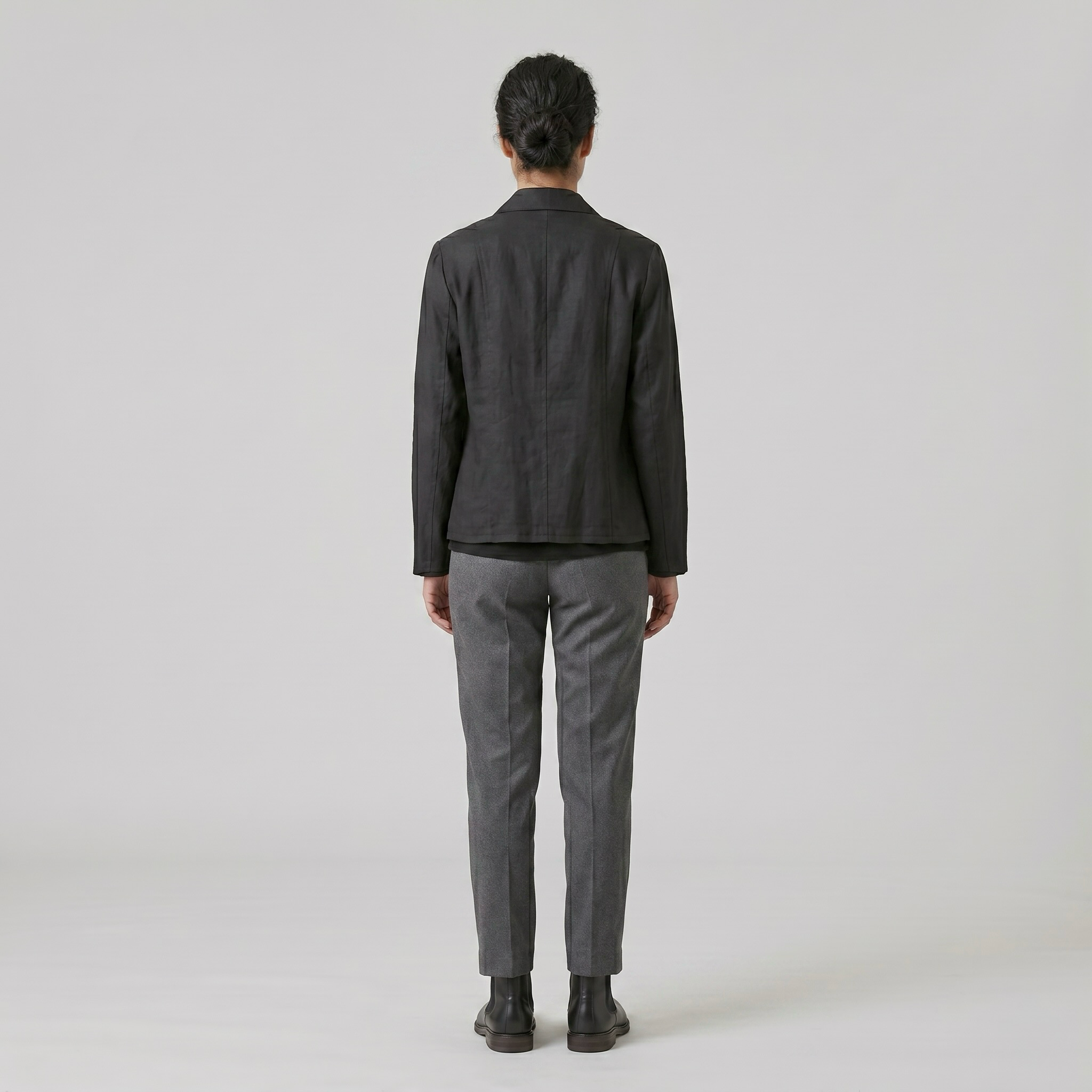Crescent Flow Tailored Jacket with Curved Panel Draping