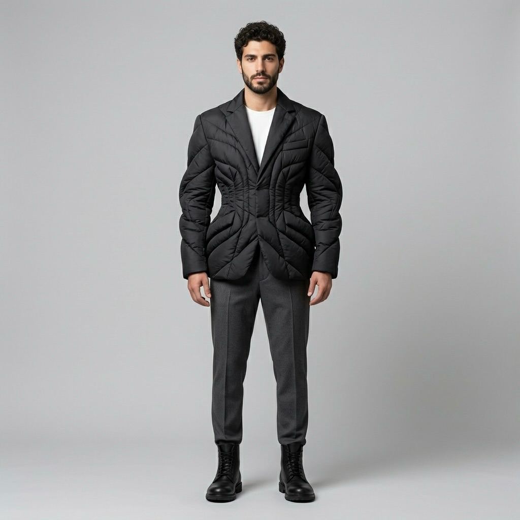 Sculpted Quilted Tailored Blazer with Dimensional Contour Quilting