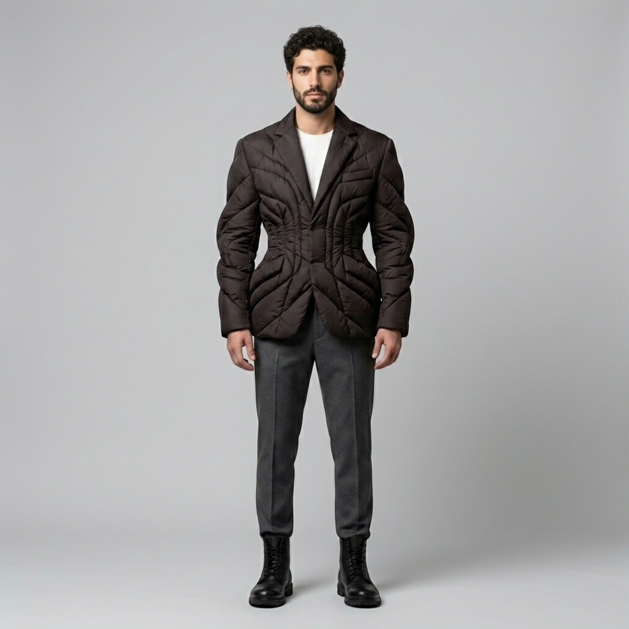 Sculpted Quilted Tailored Blazer with Dimensional Contour Quilting