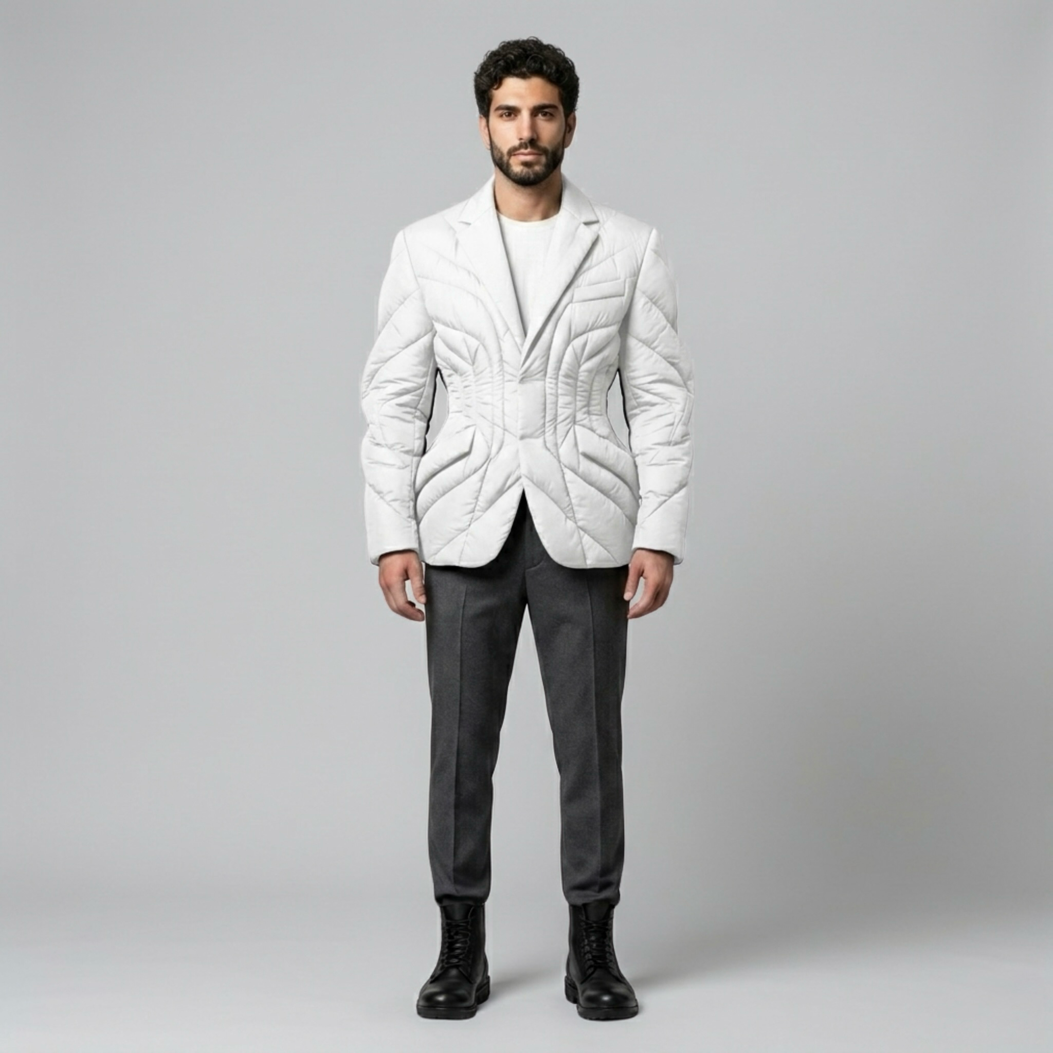 Sculpted Quilted Tailored Blazer with Dimensional Contour Quilting