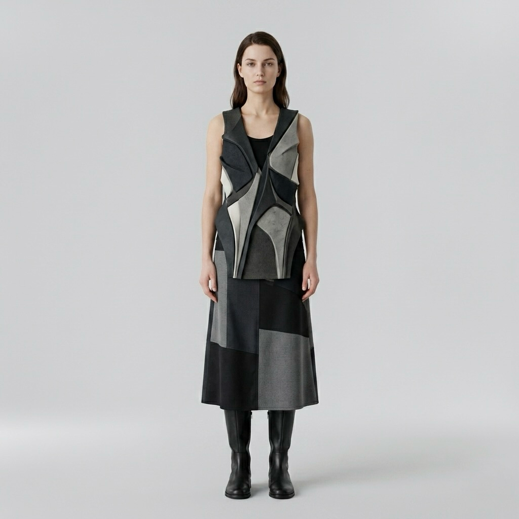 Mosaic Form Sculpted Vest with Interlocking Curved Panels