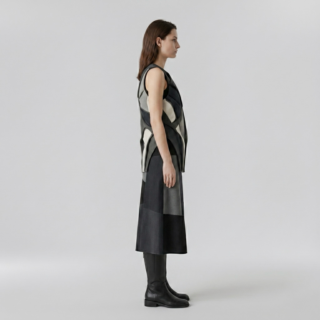 Mosaic Form Sculpted Vest with Interlocking Curved Panels