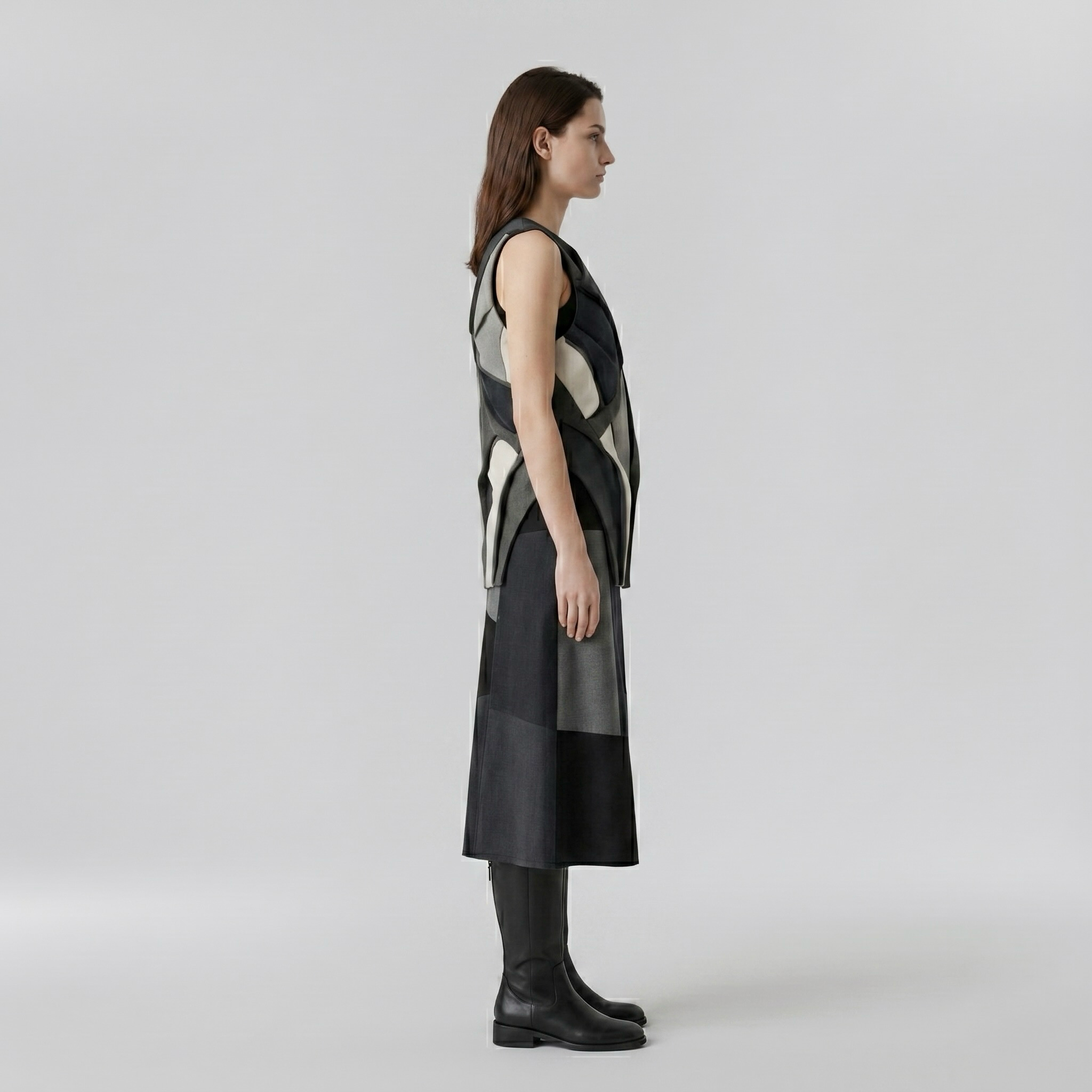 Mosaic Form Sculpted Vest with Interlocking Curved Panels