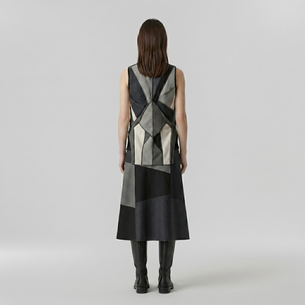 Mosaic Form Sculpted Vest with Interlocking Curved Panels