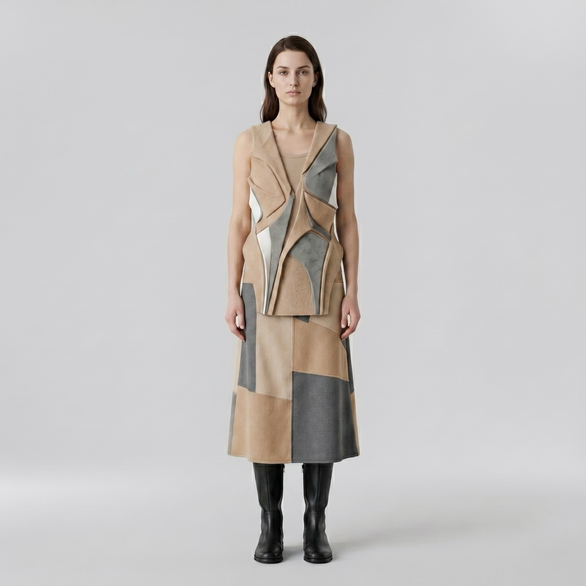 Mosaic Form Sculpted Vest with Interlocking Curved Panels