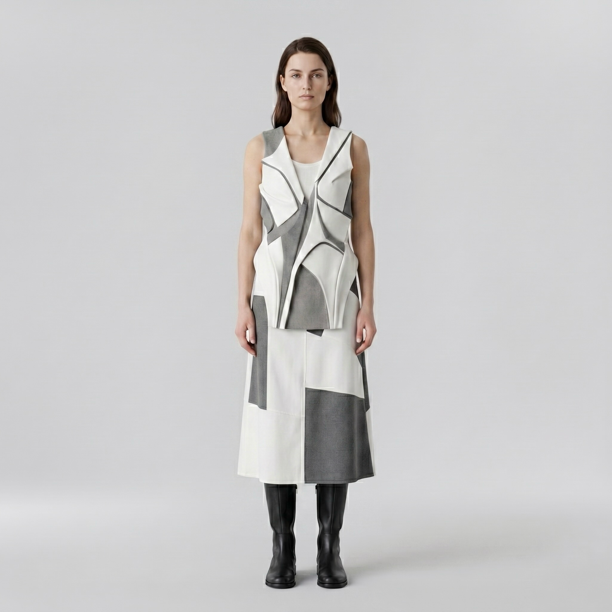 Mosaic Form Sculpted Vest with Interlocking Curved Panels