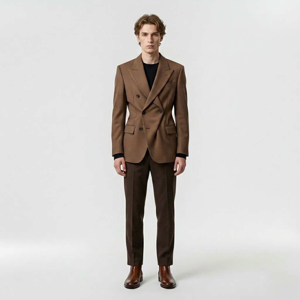 Monarch Double-Breasted Tailored Suit with Sharp Structured Shoulders