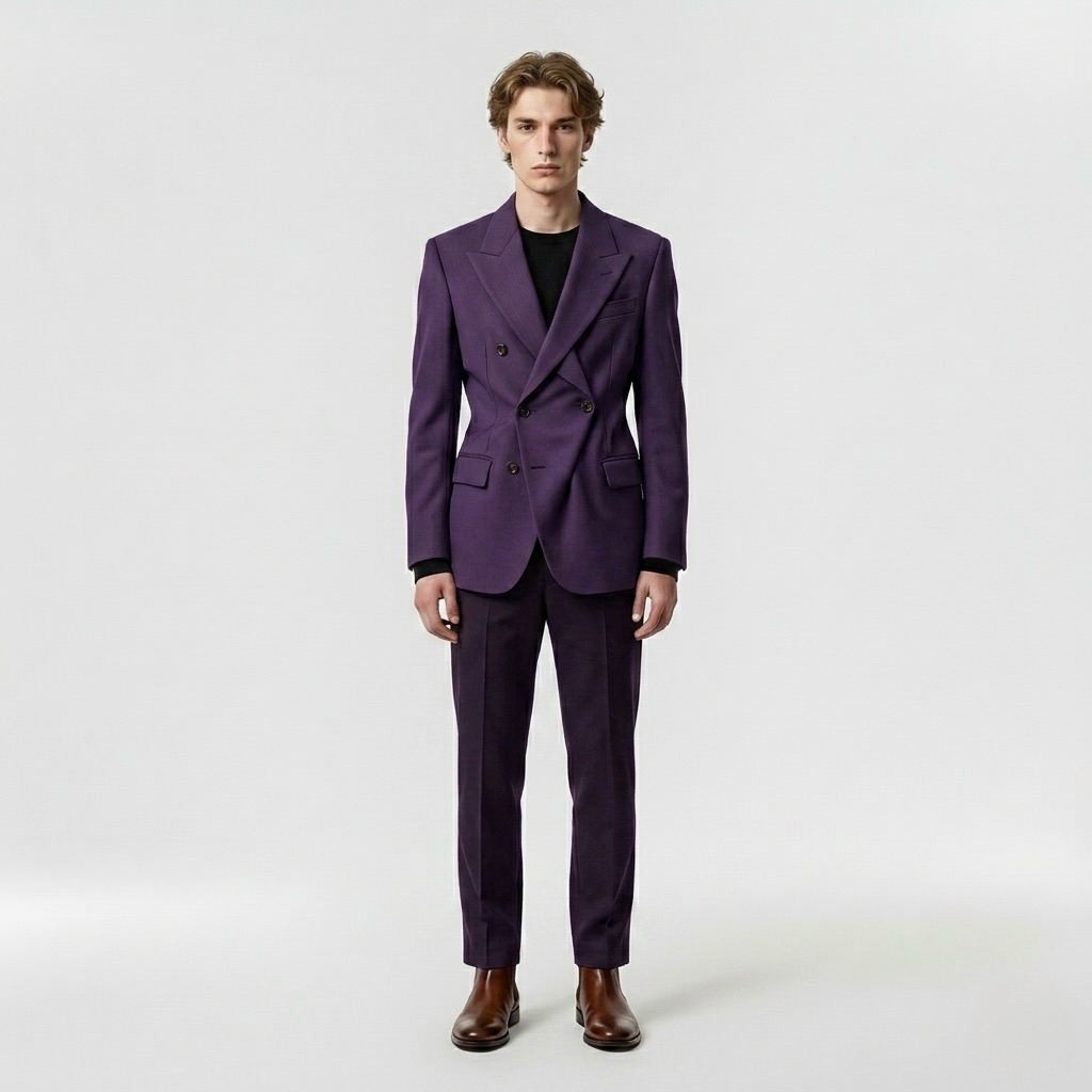 Monarch Double-Breasted Tailored Suit with Sharp Structured Shoulders