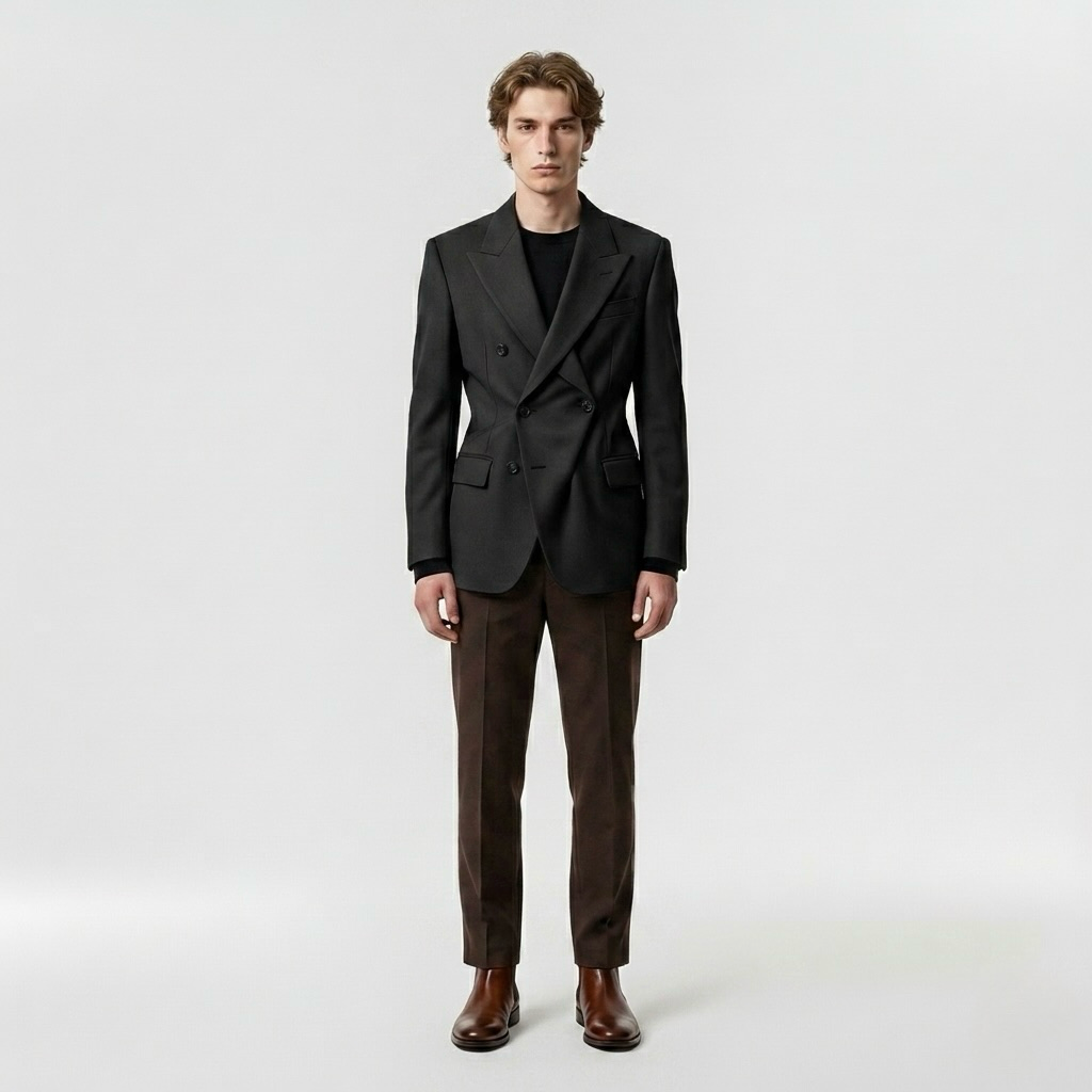 Monarch Double-Breasted Tailored Suit with Sharp Structured Shoulders