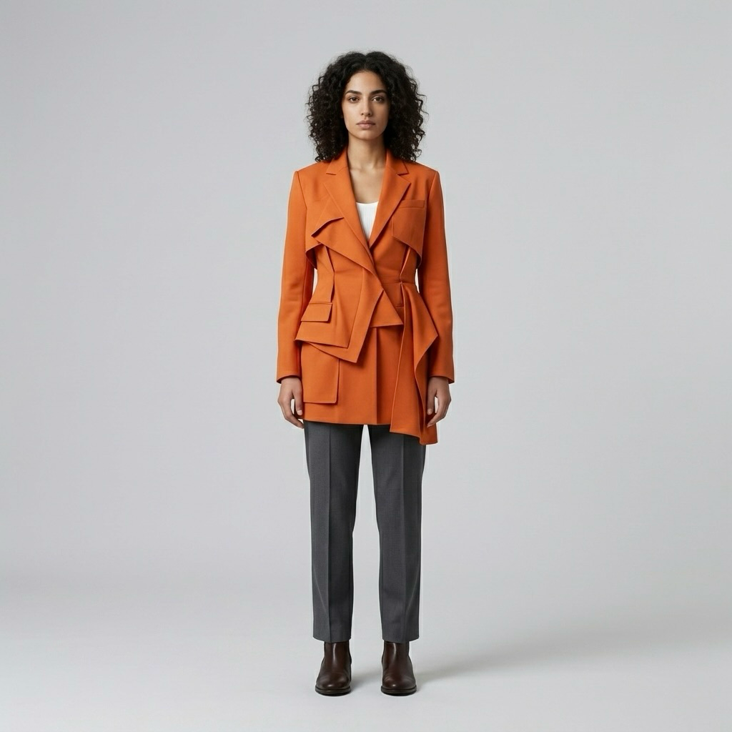 Cascade Structure Statement Blazer with Layered Draped Panels