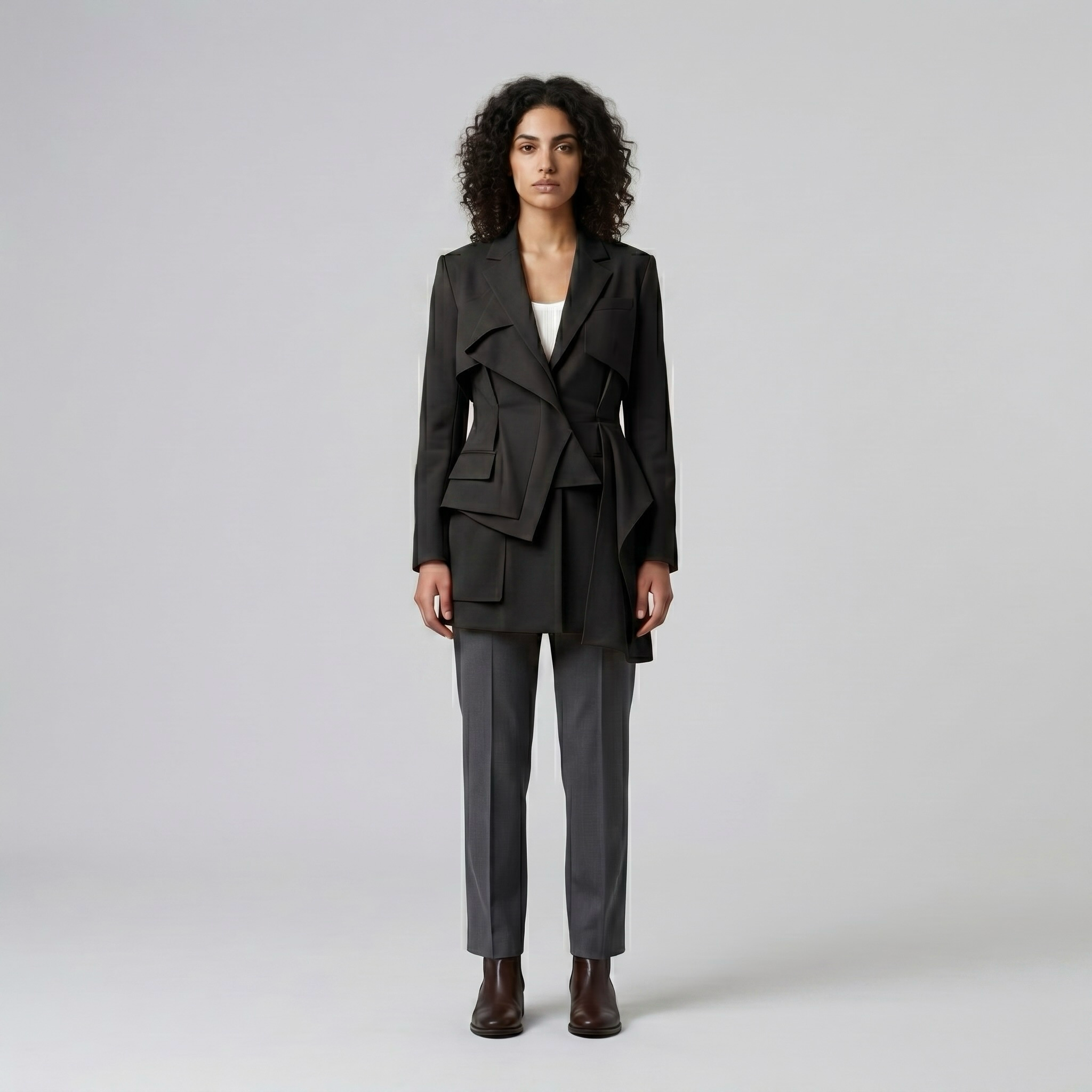 Cascade Structure Statement Blazer with Layered Draped Panels