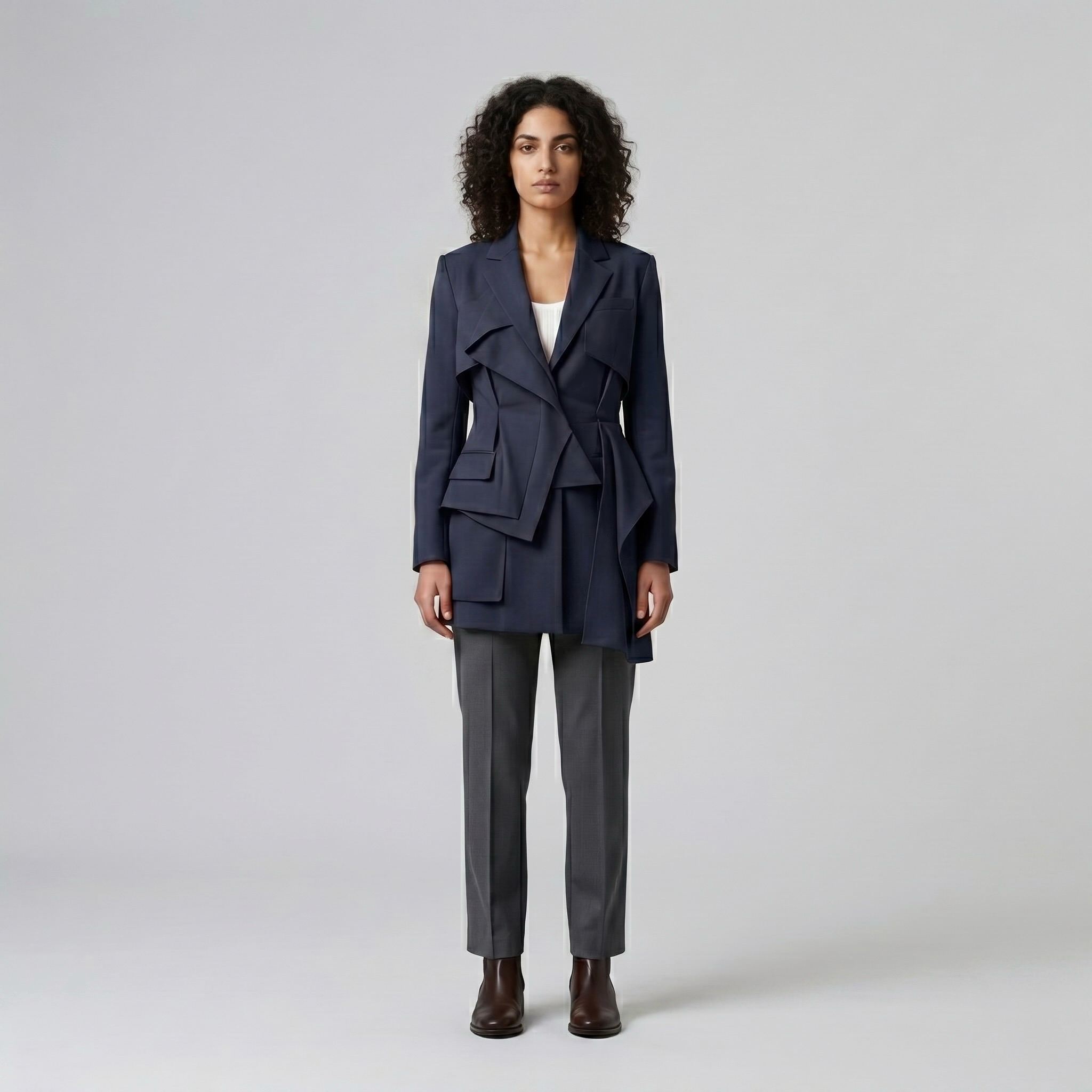 Cascade Structure Statement Blazer with Layered Draped Panels