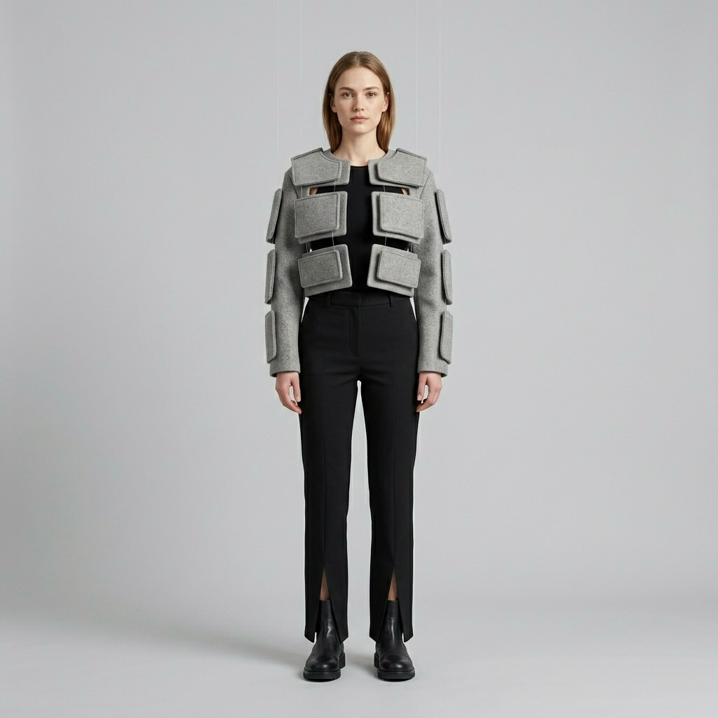 Modular Frame Sculpt Jacket with Geometric Block Construction