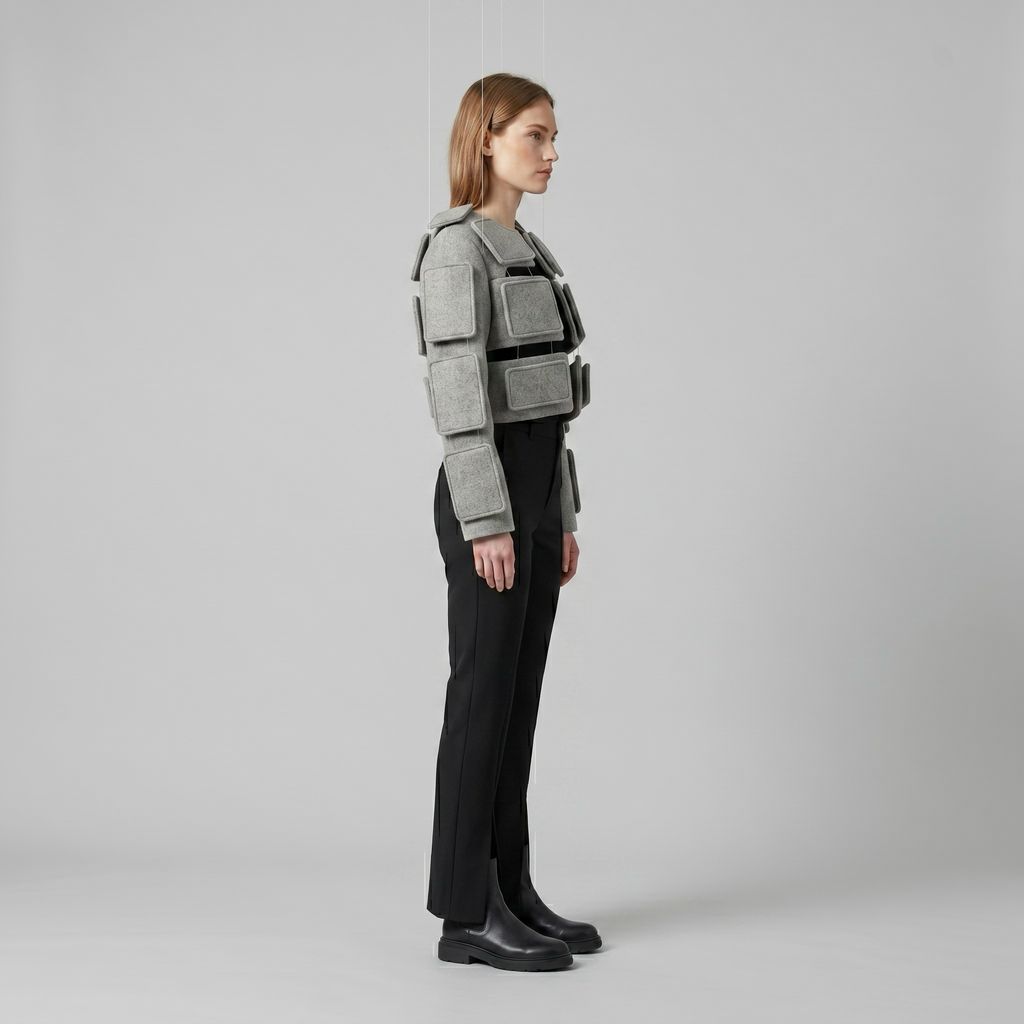 Modular Frame Sculpt Jacket with Geometric Block Construction