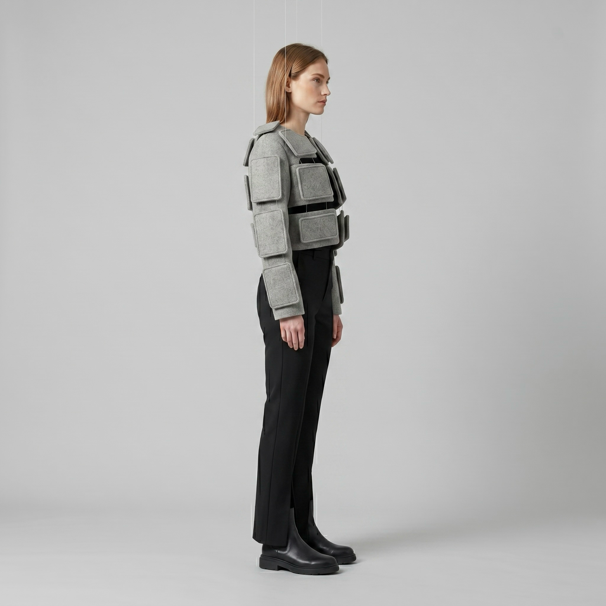 Modular Frame Sculpt Jacket with Geometric Block Construction