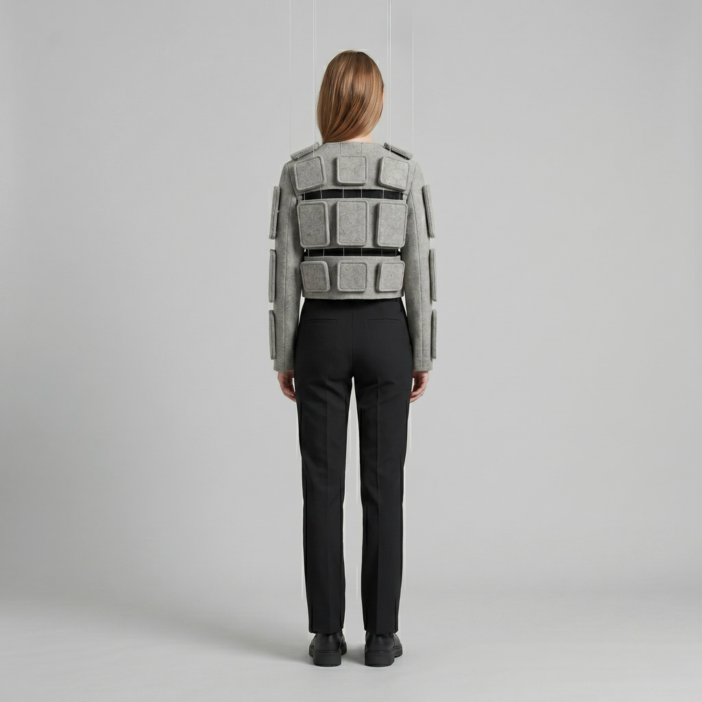 Modular Frame Sculpt Jacket with Geometric Block Construction