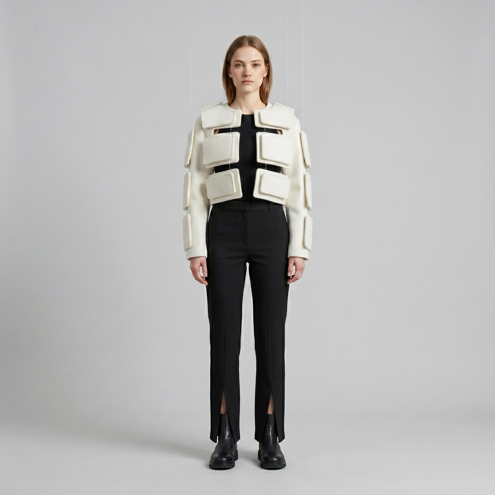 Modular Frame Sculpt Jacket with Geometric Block Construction