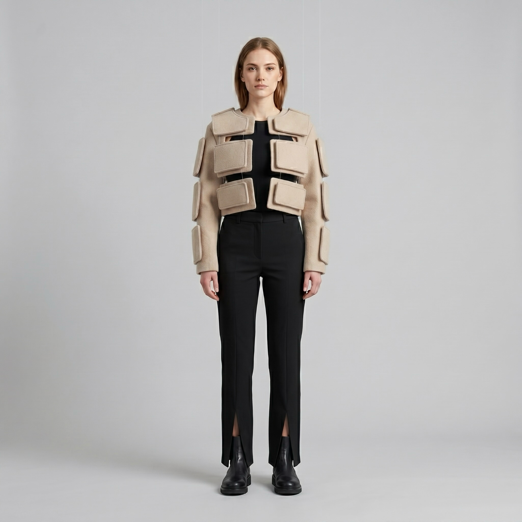 Modular Frame Sculpt Jacket with Geometric Block Construction