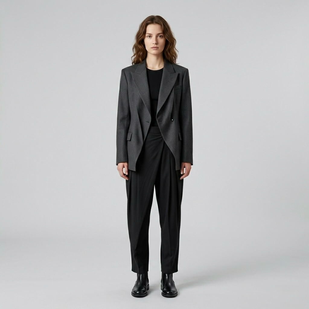 Eclipse Drape Tailored Blazer with Elongated Lapels and Asymmetric Front