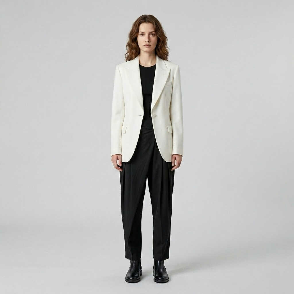 Eclipse Drape Tailored Blazer with Elongated Lapels and Asymmetric Front